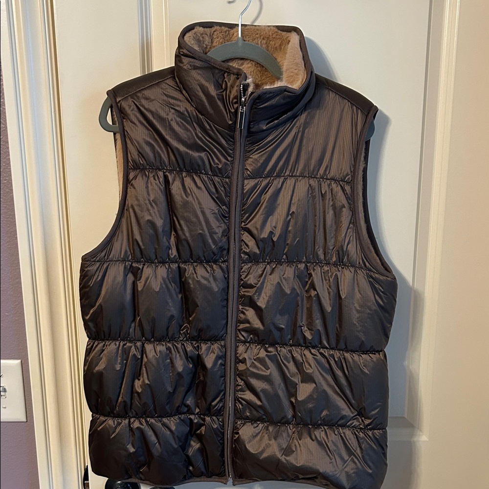 Chico's Brown and Faux Fur Reversible Puffer Vest